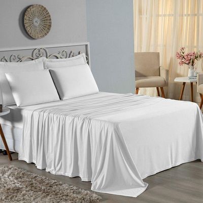Jogo De Cama Queen Nobre 4 Peças Lençol Com Elástico De 30cm De Altura Malha 100% Algodão - Branco