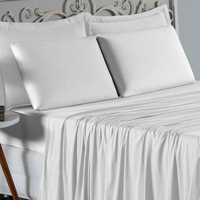 Jogo De Cama Queen Nobre 4 Peças Lençol Com Elástico De 30cm De Altura Malha 100% Algodão - Branco