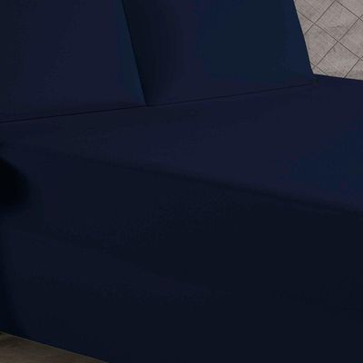 Jogo De Cama King Nobre 3 Peças Luva De Box 55cm De Altura Malha 100% Algodão - Azul-marinho