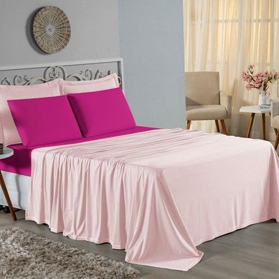 Jogo De Cama Casal Viúva Nobre 4 Peças Malha 100% Algodão - Rosa / Pink