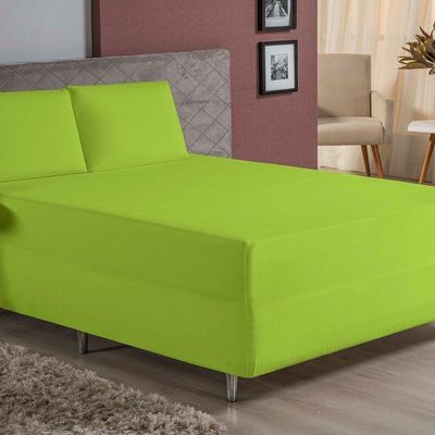 Jogo De Cama King Nobre 3 Peças Luva De Box 55cm De Altura Malha 100% Algodão - Pistache