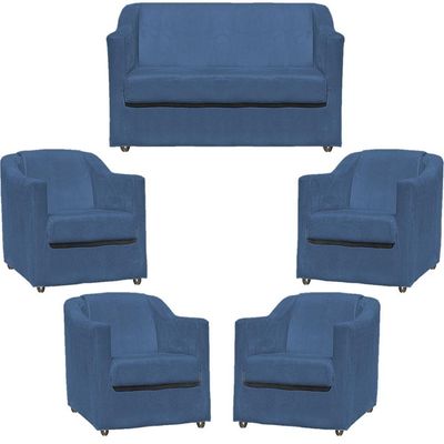 Kit Namoradeira Decorativa + 4 Poltronas Para Sala Manicure Recepção Consultório Mila Suede
