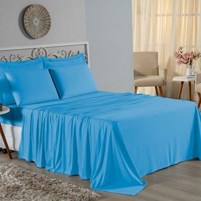 Lençol De Cima King Nobre 1 Peça 2,50m X 2,90m Malha 100% Algodão - Turquesa