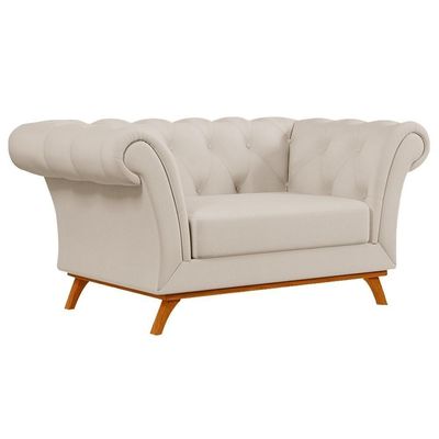 Sofá Para Sala De Estar 150cm 1 Lugar Base Madeira Império C-26 Corano Bege - Domi