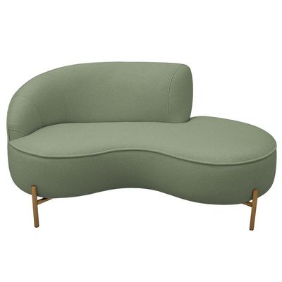 Sofá Curvo 3 Lugares 180cm Braço Dir. Thommy Pés Ouro Bouclé Verde Claro - Nexta Casa