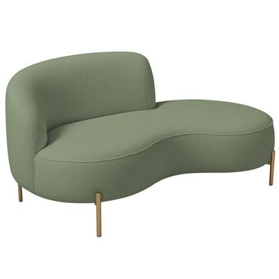 Sofá Curvo 3 Lugares 180cm Braço Dir. Thommy Pés Ouro Bouclé Verde Claro - Nexta Casa