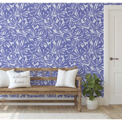 Papel de Parede Moderno Folhagem Tropical Azul, Vinil Autoadesivo, Aplicação Fácil DIY para Quarto, Armários e Ambientes - S4Sassy 63,5 cm (L) × 304,8 cm (C) / Azul - Vinil Liso