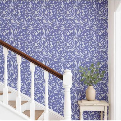 Papel de Parede Moderno Folhagem Tropical Azul, Vinil Autoadesivo, Aplicação Fácil DIY para Quarto, Armários e Ambientes - S4Sassy 63,5 cm (L) × 304,8 cm (C) / Azul - Vinil Liso