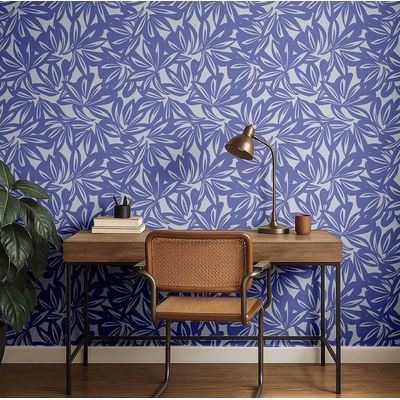 Papel de Parede Moderno Folhagem Tropical Azul, Vinil Autoadesivo, Aplicação Fácil DIY para Quarto, Armários e Ambientes - S4Sassy 63,5 cm (L) × 304,8 cm (C) / Azul - Vinil Liso