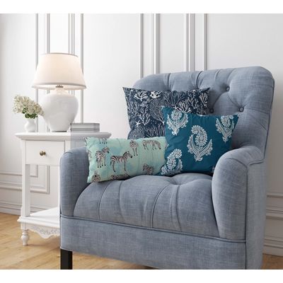 Capas de Almofada Luxuosas Estampadas Tema Azul, Capas Decorativas e Capa para Almofada de Sofá - Vargottam 30,48 Cm × 50,8 Cm – Retangular / Azul