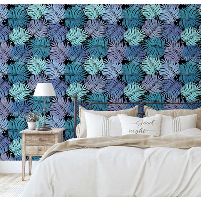 Papel de Parede Vinílico Autoadesivo Ombre Palmeira Tropical Impermeável Roxo - Removível para Quartos, Salas, Locação e Armários - S4Sassy 63,5 cm (L) × 304,8 cm (C) / Roxo - Vinil Texturizado