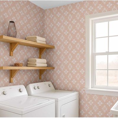 Papel de Parede Vinílico Autoadesivo com Azulejo Floral Ornado Laranja, Fácil DIY para Quarto Estilo Fazenda, Sala e Armários - S4Sassy 63,5 cm (L) × 609,6 cm (C) / Laranja - Vinil Texturizado