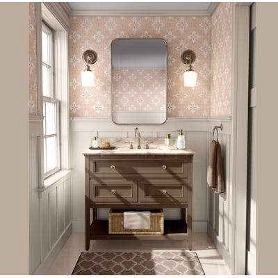 Papel de Parede Vinílico Autoadesivo com Azulejo Floral Ornado Laranja, Fácil DIY para Quarto Estilo Fazenda, Sala e Armários - S4Sassy 63,5 cm (L) × 609,6 cm (C) / Laranja - Vinil Texturizado