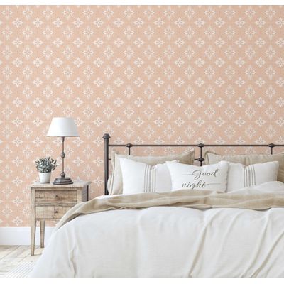 Papel de Parede Vinílico Autoadesivo com Azulejo Floral Ornado Laranja, Fácil DIY para Quarto Estilo Fazenda, Sala e Armários - S4Sassy 63,5 cm (L) × 609,6 cm (C) / Laranja - Vinil Texturizado