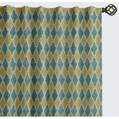 Cortinas de Algodão Extra Longas Para Tetos Altos/Portas Francesas - Filtra Luz, Bolso Varão/Alça Traseira, Jogo 2 Painéis Ikat - Vargottam 132,08 Cm (L) × 160,02 Cm (C) / Azul
