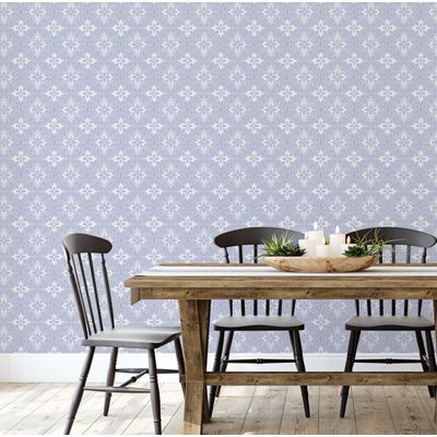 Papel de Parede Autoadesivo Vinílico Azulejo Floral Ornado Roxo, DIY Fácil para Quarto Estilo Farmhouse, Sala, Armários - S4Sassy 63,5 cm (L) × 304,8 cm (C) / Roxo - Vinil Liso