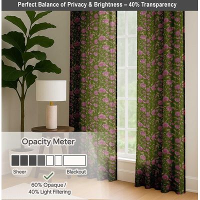 Cortinas Extra Longas de Algodão para Tetos Altos/Portas Francesas - Filtra Luz, Canaleta/Alças - 2 Painéis - Flores Botânicas - Vargottam 132,08 Cm (L) × 182,88 Cm (C) / Verde