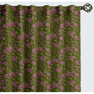 Cortinas Extra Longas de Algodão para Tetos Altos/Portas Francesas - Filtra Luz, Canaleta/Alças - 2 Painéis - Flores Botânicas - Vargottam 132,08 Cm (L) × 182,88 Cm (C) / Verde