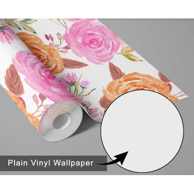 Papel de Parede Buquê de Rosas Aquarela Rosa Autoadesivo em Vinil Decorativo Fácil DIY Para Quarto e Sala - S4Sassy 63,5 cm (L) × 304,8 cm (C) / Rosa - Vinil Liso