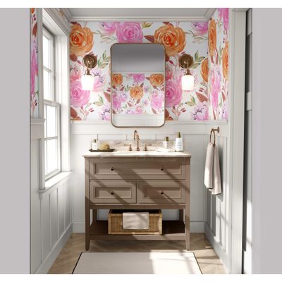 Papel de Parede Buquê de Rosas Aquarela Rosa Autoadesivo em Vinil Decorativo Fácil DIY Para Quarto e Sala - S4Sassy 63,5 cm (L) × 304,8 cm (C) / Rosa - Vinil Liso
