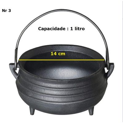 Panela Tripé Caldeirão Nº 3 Ferro Fundido Tampa Ferro Santana 1 Litros