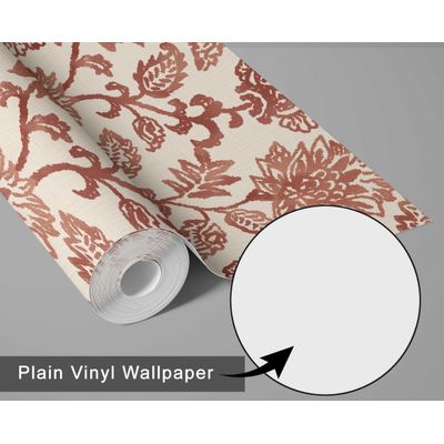 Papel de Parede Vinílico Autoadesivo Trilha Floral Vintage Impermeável Marrom Removível Estilo Asiático para Quartos e Salas - S4Sassy 63,5 cm (L) × 152,4 cm (C) / Marrom - Vinil Liso
