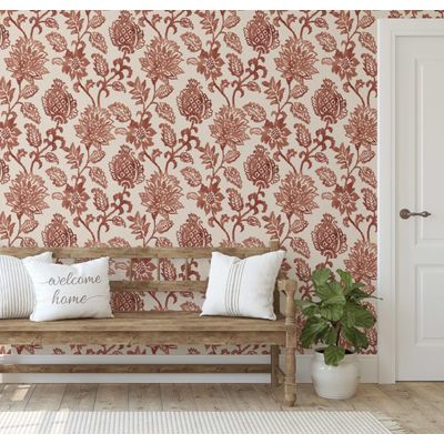Papel de Parede Vinílico Autoadesivo Trilha Floral Vintage Impermeável Marrom Removível Estilo Asiático para Quartos e Salas - S4Sassy 63,5 cm (L) × 152,4 cm (C) / Marrom - Vinil Liso