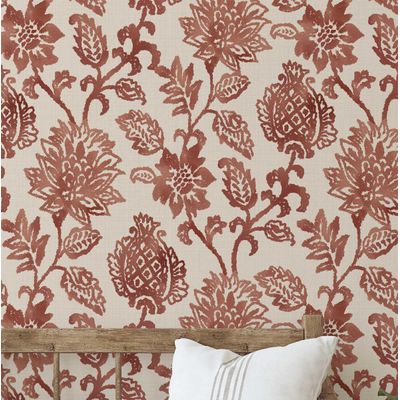 Papel de Parede Vinílico Autoadesivo Trilha Floral Vintage Impermeável Marrom Removível Estilo Asiático para Quartos e Salas - S4Sassy 63,5 cm (L) × 152,4 cm (C) / Marrom - Vinil Liso
