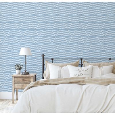 Papel de Parede Vinílico Autoadesivo (Papel Contato) Removível Listras Geométricas Impermeável Azul para Quartos e Salas - S4Sassy 63,5 cm (L) × 152,4 cm (C) / Azul - Vinil Liso