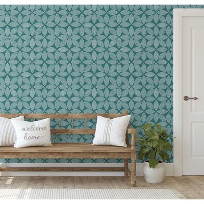 Papel de Parede Vinílico Autoadesivo (Papel Contact) Estampa Floral Dot Blossom Verde Impermeável Removível para Quartos e Salas - S4Sassy 63,5 cm (L) × 609,6 cm (C) / Verde - Vinil Liso