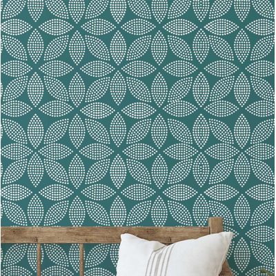 Papel de Parede Vinílico Autoadesivo (Papel Contact) Estampa Floral Dot Blossom Verde Impermeável Removível para Quartos e Salas - S4Sassy 63,5 cm (L) × 609,6 cm (C) / Verde - Vinil Liso