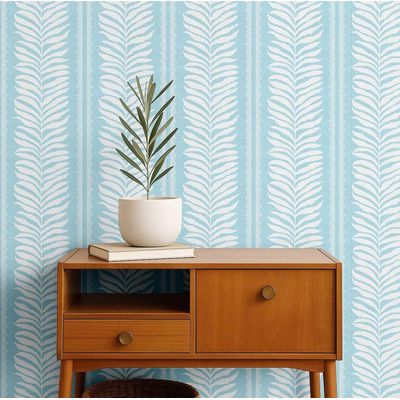 Papel de Parede Vinílico Autoadesivo Moderno Listras de Samambaia Urban Chic Impermeável Azul Removível para Quartos e Salas - S4Sassy 63,5 cm (L) × 304,8 cm (C) / Azul - Vinil Texturizado