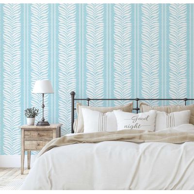 Papel de Parede Vinílico Autoadesivo Moderno Listras de Samambaia Urban Chic Impermeável Azul Removível para Quartos e Salas - S4Sassy 63,5 cm (L) × 304,8 cm (C) / Azul - Vinil Texturizado