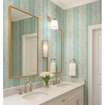 Papel de Parede Vinílico Autoadesivo Moderno Listras de Samambaia Urban Chic Impermeável Azul Removível para Quartos e Salas - S4Sassy 63,5 cm (L) × 304,8 cm (C) / Azul - Vinil Texturizado