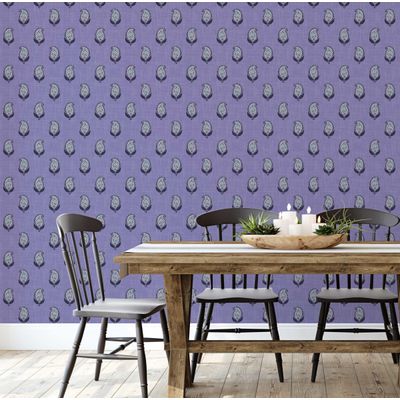 Papel de Parede Vinílico Autoadesivo Liso Estampa Paisley Estilo Asiático Revestimento Decorativo Instalação Fácil Quarto e Sala - S4Sassy 63,5 cm (L) × 152,4 cm (C) / Roxo - Vinil Texturizado