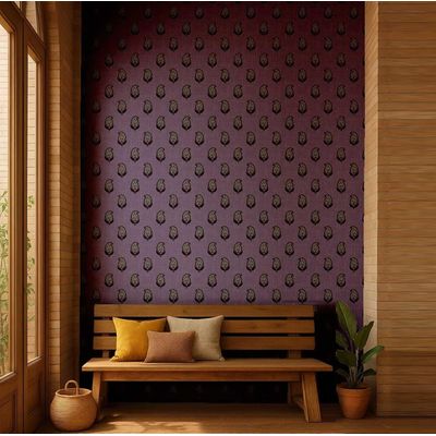 Papel de Parede Vinílico Autoadesivo Liso Estampa Paisley Estilo Asiático Revestimento Decorativo Instalação Fácil Quarto e Sala - S4Sassy 63,5 cm (L) × 152,4 cm (C) / Roxo - Vinil Texturizado