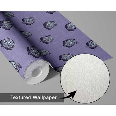 Papel de Parede Vinílico Autoadesivo Liso Estampa Paisley Estilo Asiático Revestimento Decorativo Instalação Fácil Quarto e Sala - S4Sassy 63,5 cm (L) × 152,4 cm (C) / Roxo - Vinil Texturizado