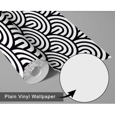 Papel de Parede Geométrico Moderno Semicírculo Preto, Vinil Autoadesivo, Fácil DIY para Quarto e Sala - S4Sassy 63,5 cm (L) × 152,4 cm (C) / Preto - Vinil Texturizado