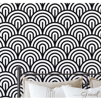 Papel de Parede Geométrico Moderno Semicírculo Preto, Vinil Autoadesivo, Fácil DIY para Quarto e Sala - S4Sassy 63,5 cm (L) × 152,4 cm (C) / Preto - Vinil Texturizado