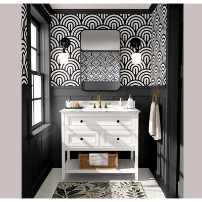 Papel de Parede Geométrico Moderno Semicírculo Preto, Vinil Autoadesivo, Fácil DIY para Quarto e Sala - S4Sassy 63,5 cm (L) × 152,4 cm (C) / Preto - Vinil Texturizado
