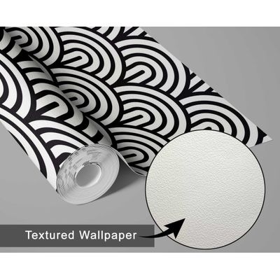 Papel de Parede Geométrico Moderno Semicírculo Preto, Vinil Autoadesivo, Fácil DIY para Quarto e Sala - S4Sassy 63,5 cm (L) × 152,4 cm (C) / Preto - Vinil Texturizado