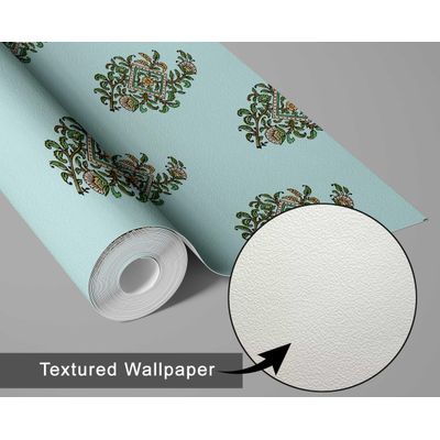 Papel de Parede Vinílico Autoadesivo Motivo Tradicional Booti Removível Estilo Asiático para Banheiro, Lavanderia e Closet Azul - S4Sassy 63,5 cm (L) × 609,6 cm (C) / Azul - Vinil Texturizado