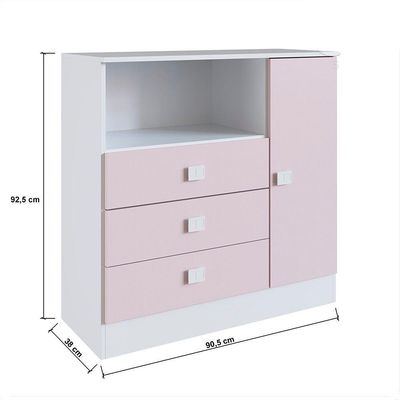 Cômoda Infantil 3 Gavetas 1 Porta Mdp 15mm Percasa Rosa