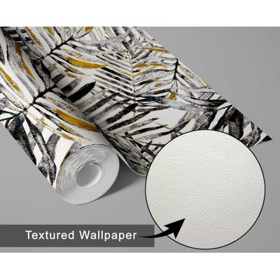 Papel de Parede Folhas de Palmeira Pintadas à Mão, Preto, Vinil Autoadesivo, Decorativo, Instalação Fácil para Quarto e Sala - S4Sassy 63,5 cm (L) × 152,4 cm (C) / Preto - Vinil Texturizado