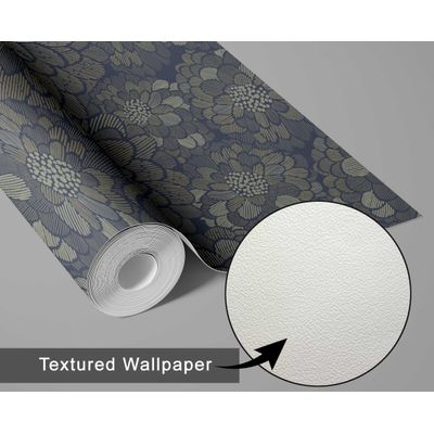 Revestimento de Parede Autoadesivo Removível Estampa Floral Chique Azul para Banheiro e Lavanderia - Papel de Parede Vinílico - S4Sassy 63,5 cm (L) × 152,4 cm (C) / Azul - Vinil Texturizado