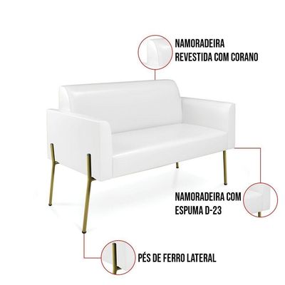 Sofá Namoradeira 2 Lugares Pé De Ferro Dourado Marisa Corano D03 Branco