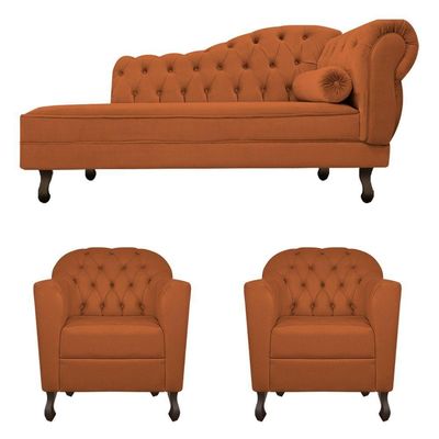 Kit Diva Recamier Diana 130Cm Lado Esquerdo E 02 Poltronas Julia Suede - Doce Sonho Móveis Terracota