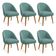 Kit 06 Cadeiras Poltrona De Jantar Estofada Luna Boucle Azul Majestic Pés Palito Castanho - Pallazio