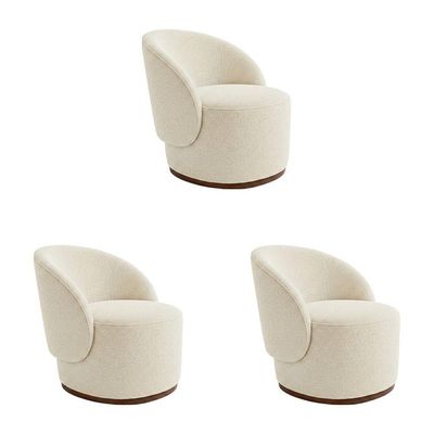 Kit 3 Poltronas Decorativa Premium Orgânica Ideal Para Recepção E Clinicas Em Bouclê Italiano Bege