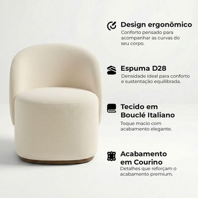 Kit 3 Poltronas Decorativa Premium Orgânica Ideal Para Recepção E Clinicas Em Bouclê Italiano Bege